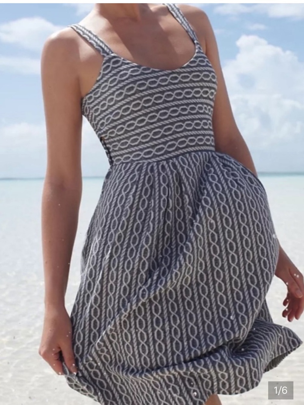 9-H15 STCL Anthropologie Sleeveless Navy and White Patterned Sundress